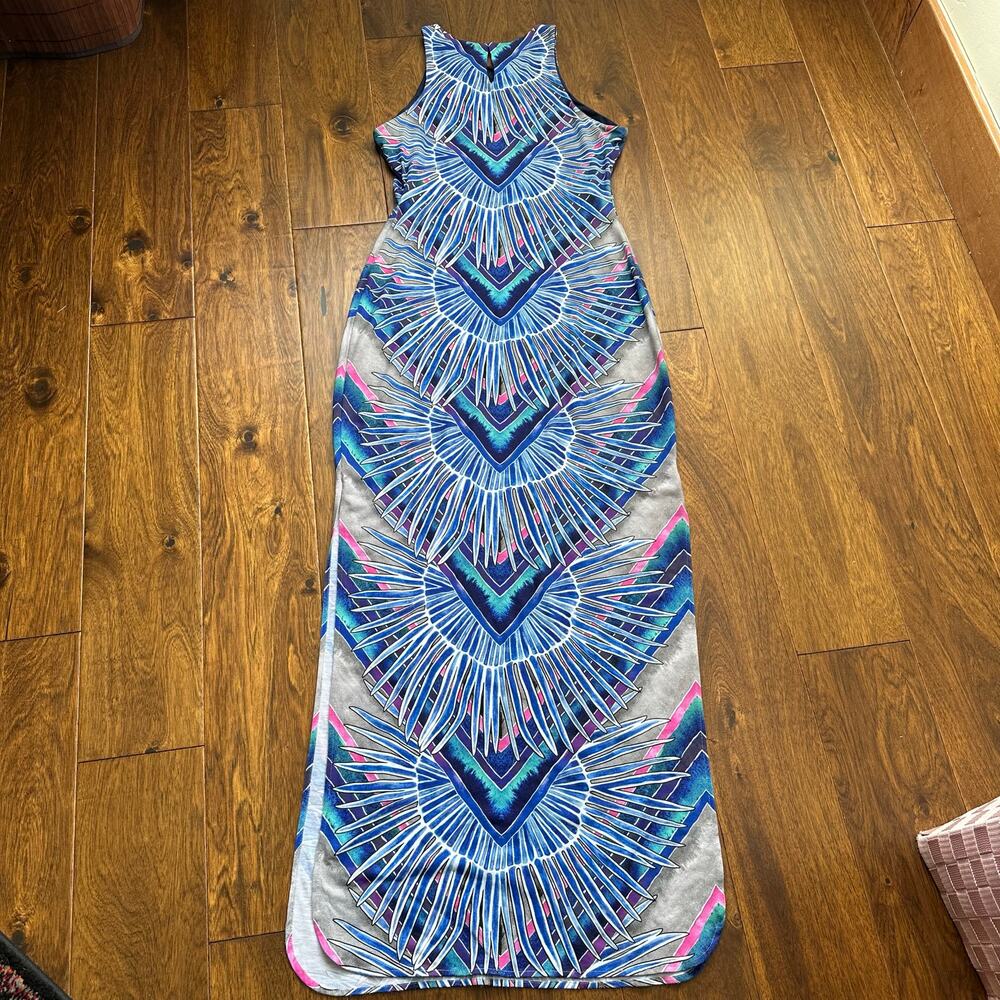 ❌SOLD❌ Mara Hoffman Swim Rising Palm blue print maxi column body con dress med - Picture 5 of 16